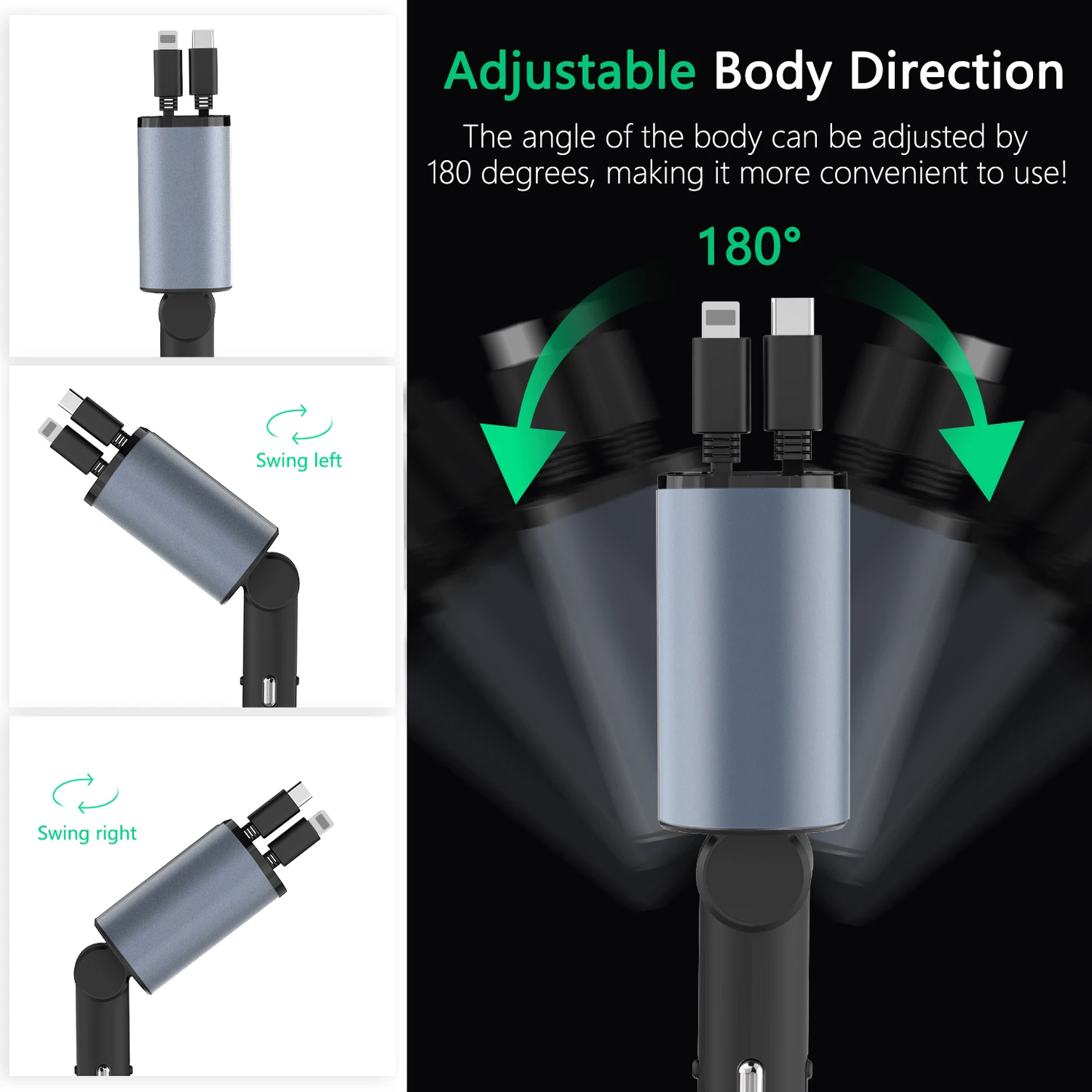 100W 4 IN 1 Retractable Car Charger USB Type C Cable For IPhone