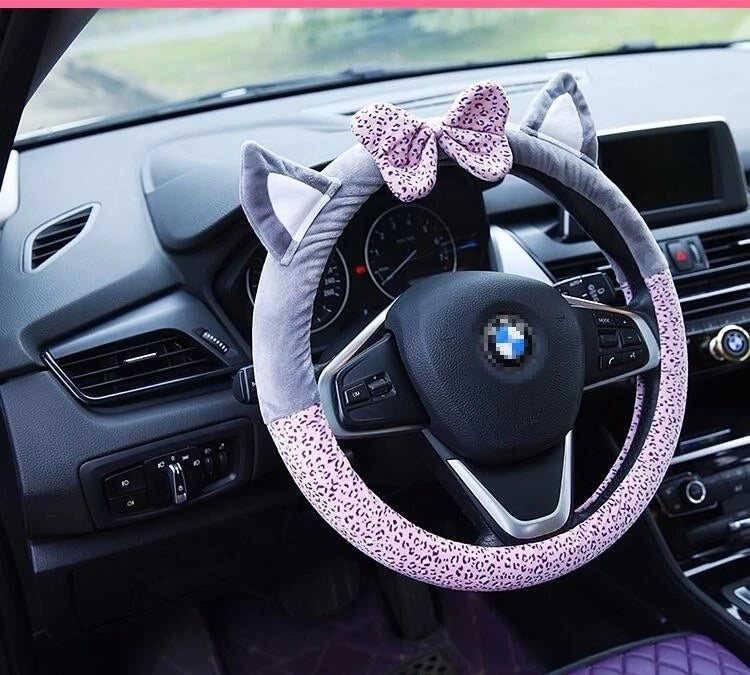 Cute Cat Ear Steering Wheel Cover Short Plush